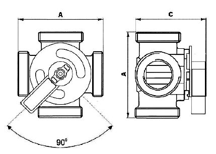 4-Wege-Ventil Außenmaße